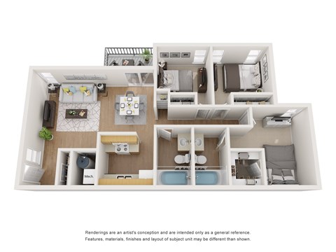 Floor plan for 3 beds, 2 baths, 1240 sqft